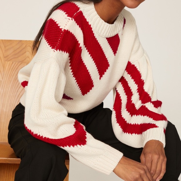 Sachin & Babi Turner Geo Sweater in red and cream, XL - Picture 2 of 12